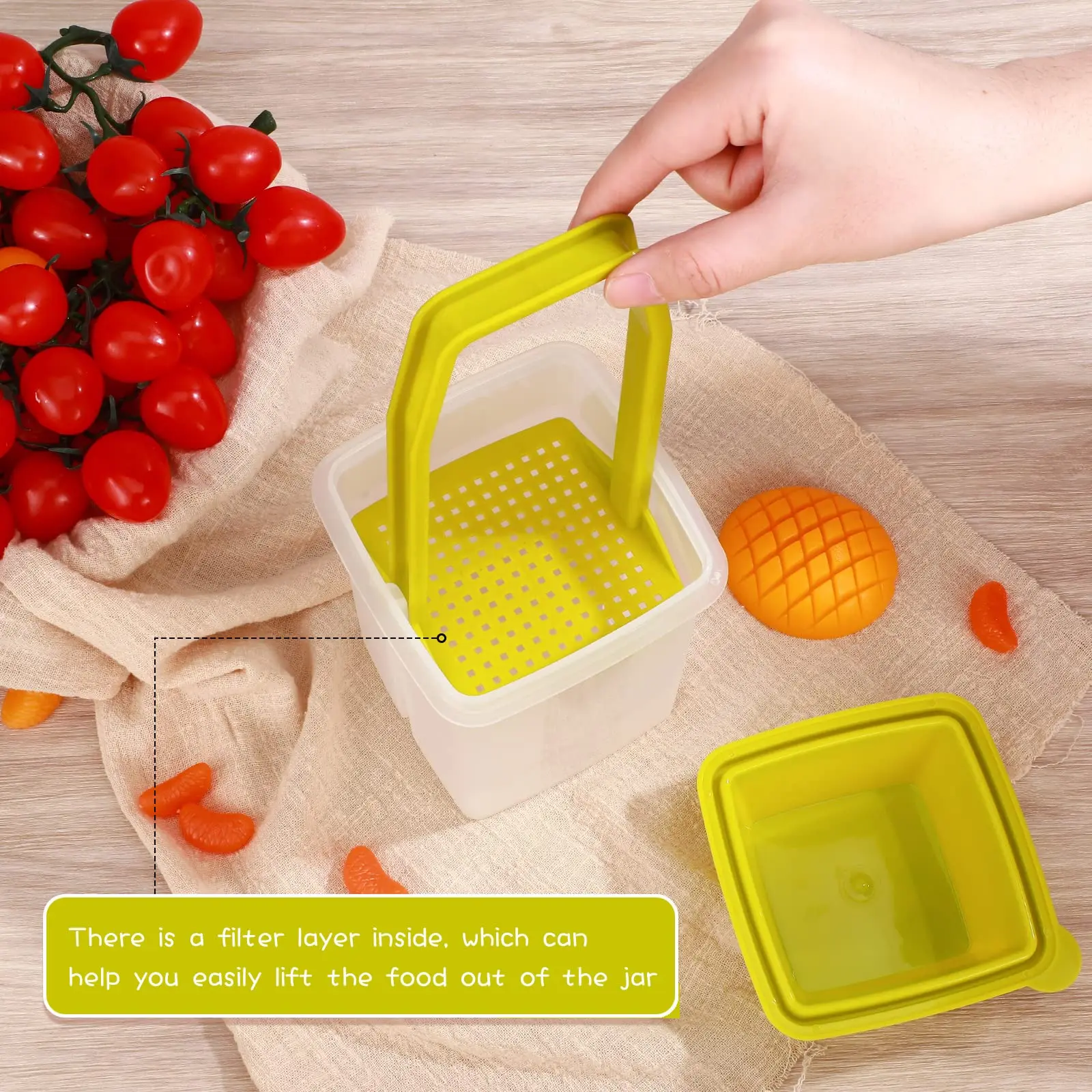 Reusable Pickle Jars - BPA Free Pickles Container with Strainer for Mess-Free Storage of Condiment Food-Easy to Open Lid Design