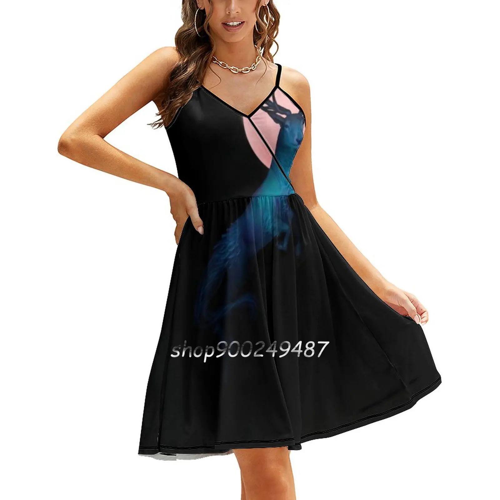 

Kelpie Stag New Summer Cut Sexy Dresses Ladies Club Wear Party Sundresses Kelpie Stag Mythology Creature Underwater Seaweed