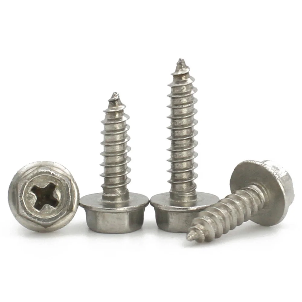 10–50 Stück 304 Edelstahl M3 M4 M5 M6 selbstschneidende Kreuzschlitz-Sechskantschraube Kreuzsechskantflansch-Kreuzkopfschrauben Holznagel – Detail 8
