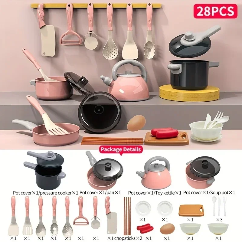 28pcs Mini Kitchen Accessories Kids Kitchen Toys Set Pretend Play Cooking Food Cookware Simulation Cooking Toys pretend food toys pretend kitchen toys kitchen toys