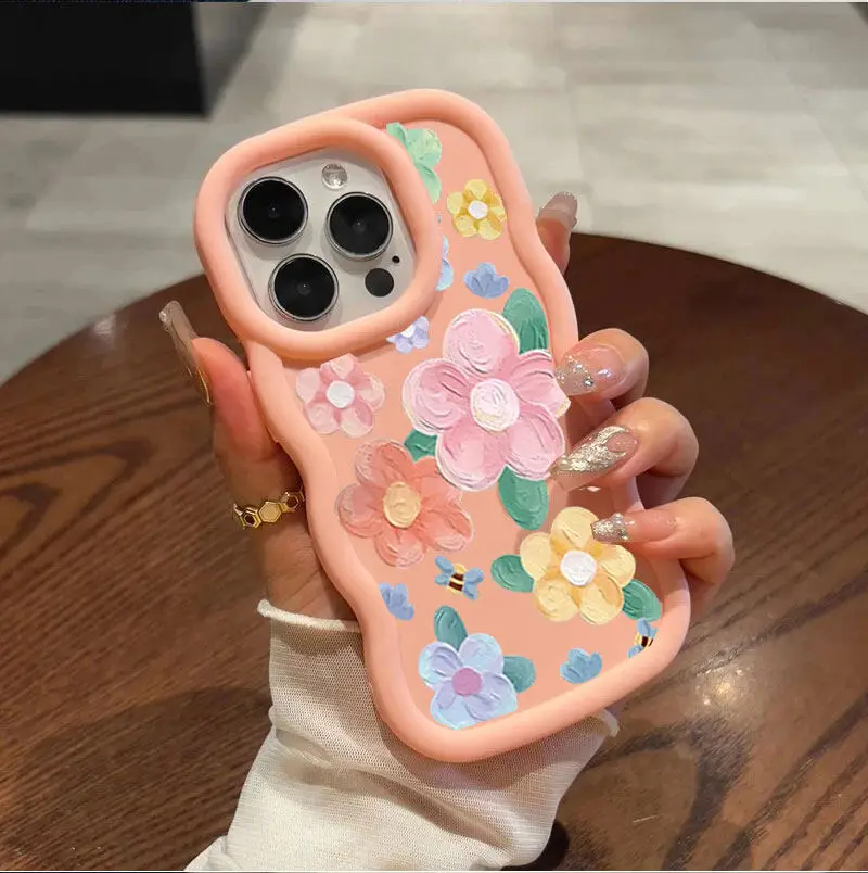 Soft Candy Wave Side Floral Phone Case with Flower Design