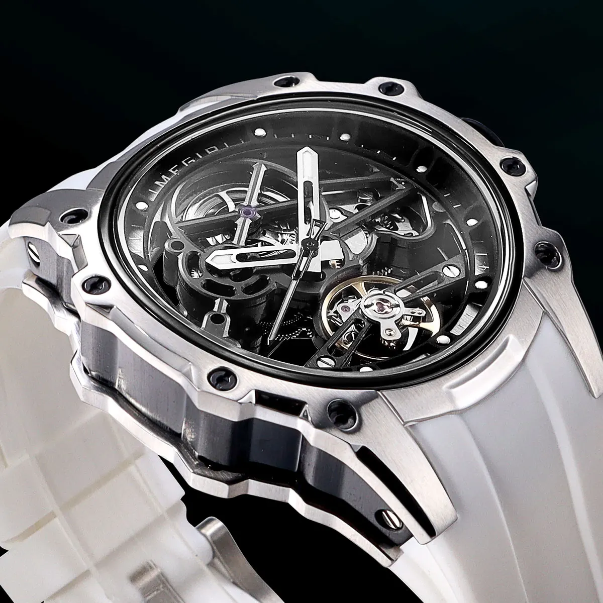 MEGIR Automatic Mechanical Sport Watch for Men Fashion Waterproof Luminous Wristwatch with Silicone Strap SKeleton Dial 2243