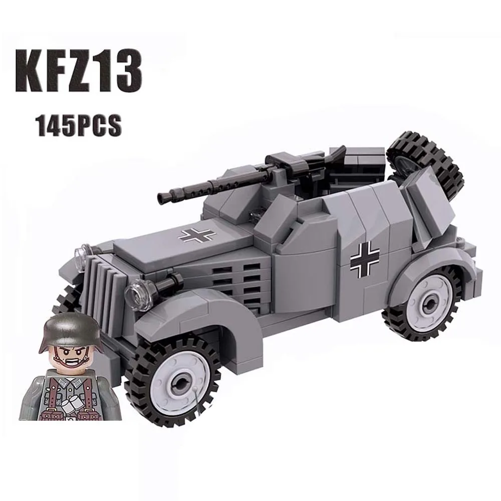 MOC Military German Wheeled Armor Cannon Car Building Block Figures WW2 Tank Soldier Army War Weapon Model Bricks Child Gift Toy