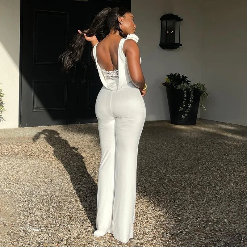 Znaiml Sexy 2023 Tank Sleeveless V-neck Backless Skinny Romper Birthday Party Club Overalls Women Elegant Jumpsuit Monos Mujer