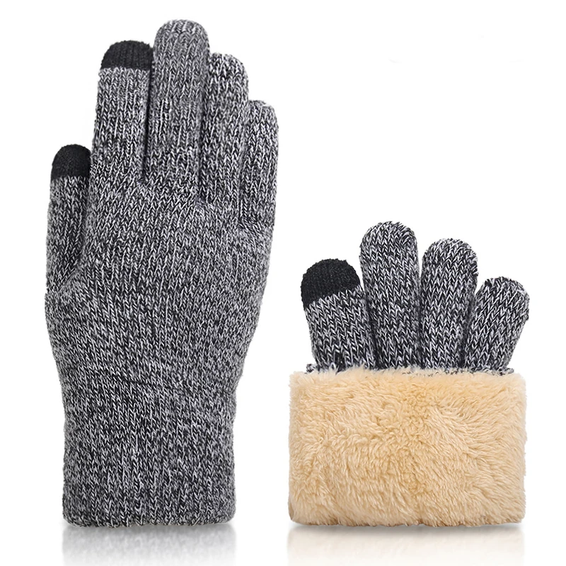 Winter New Man Keep Warm Touch Screen Plus Velvet Inside Thicken Knitting Gloves Wear-Resistant Anti-Slip Solid Fashion Male Sof