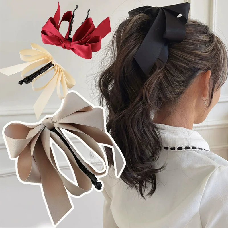 Elegant Satin Hair Bows in Neutral Tones