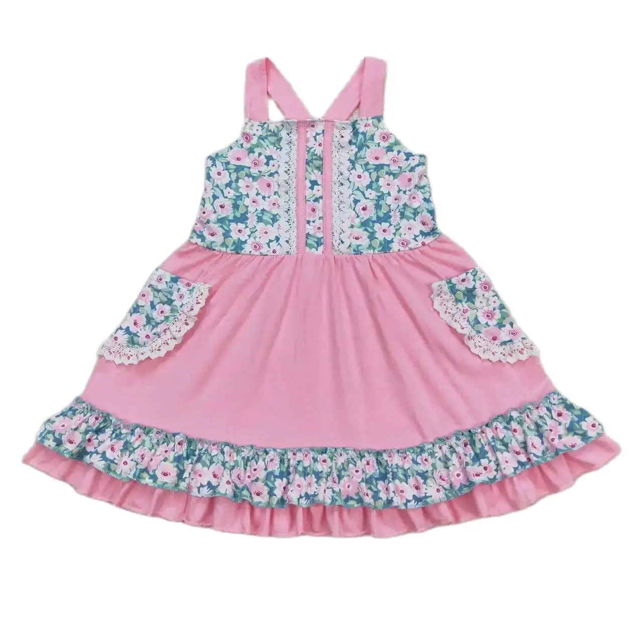 

Baby Girls pink floral Dress toddlers Wholesale Boutique summer Clothing Children Kids short Sleeves twirl Skirts popular
