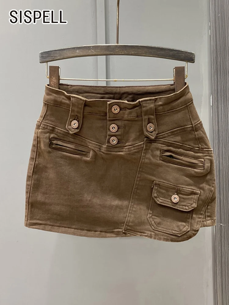 

SISPELL Irreguale Bodycon Skirts For Women High Waist Patchwork Button Solid Temprament Denim Skirt Female Summer 2023 New Style