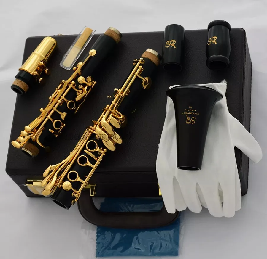 Professional new Grenadilla Ebony Wooden Clarinet 19 key Gold Plated With Case