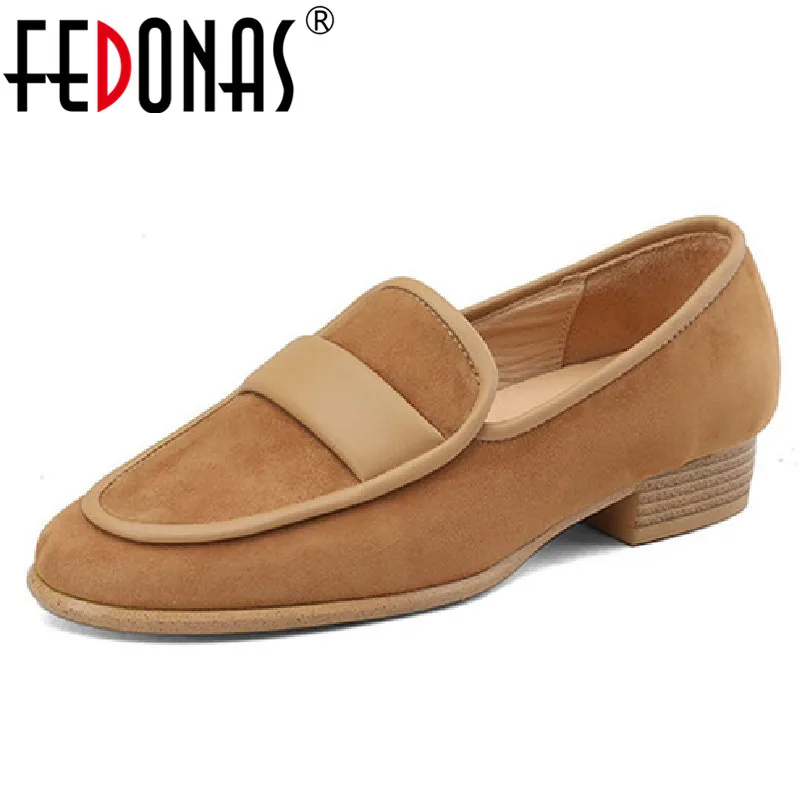 

FEDONAS Loafers Women Pumps Classic Low Heels Casual Working Kid Suede Leather Spring Summer Shoes Woman Concise Retro Mature