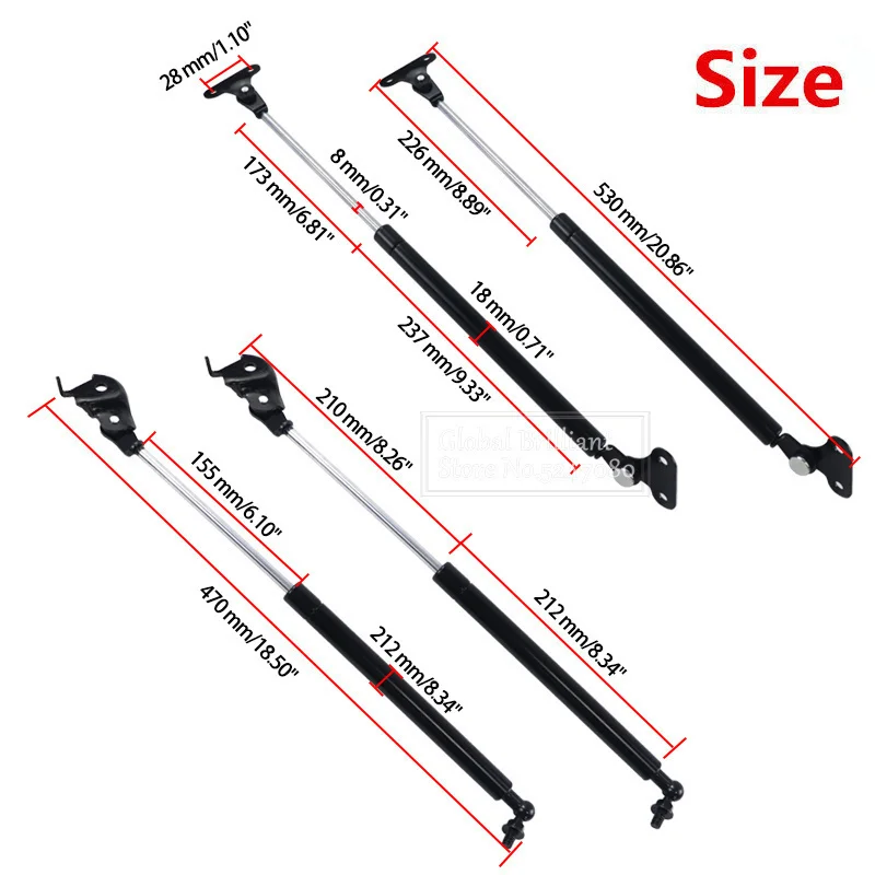 2x Motorhaube/2x Heckklappen-Gasdruck federn heben Unterstützung für Toyota Land Cruiser 80 Serie 90-97 Fronthaube Länge 47cm Heckklappe 53cm – Detail 6
