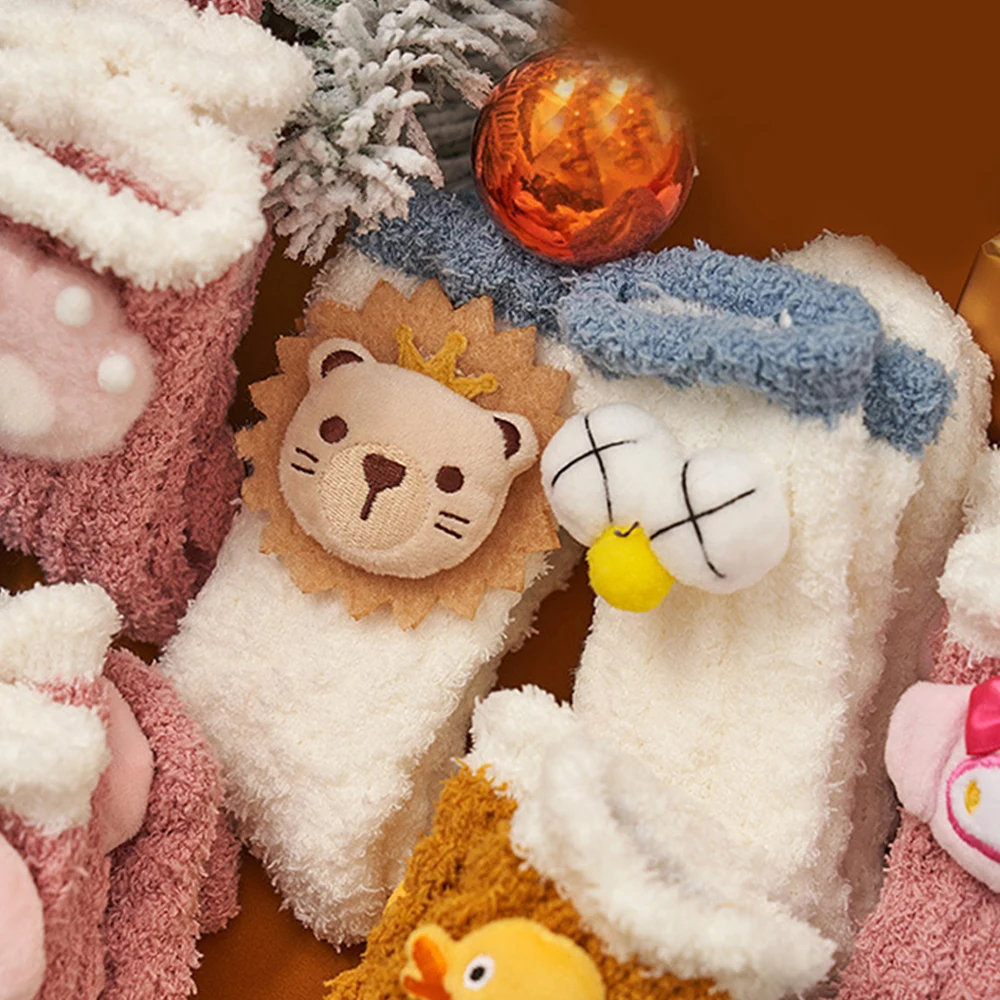 

Cute 3D Doll Socks Fluffy Fuzzy Sleep Socks Women Cute Cartoon Animal Head Elk Rabbit Wing Sock Winter Warm Home Floor Bed Sox