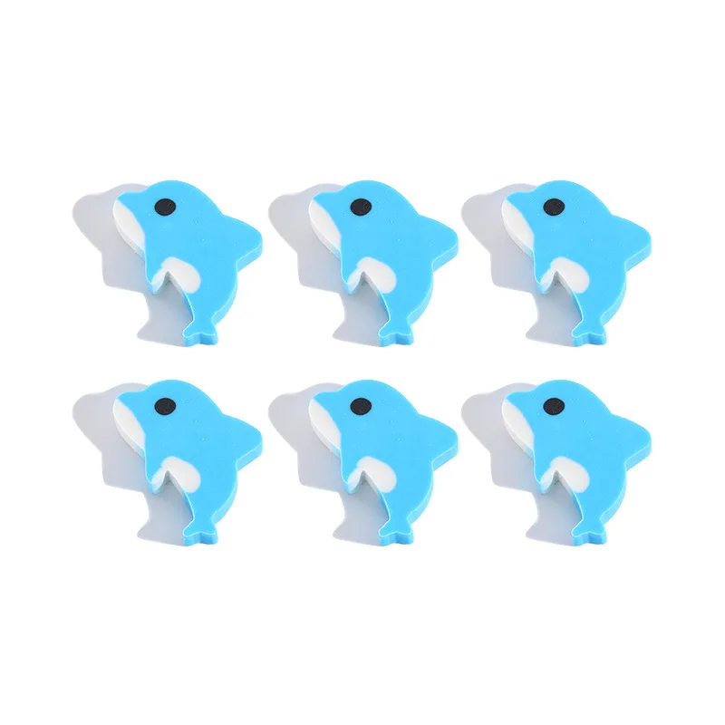 10Pcs/Lot Kawaii Dolphin Pencil Eraser Cute Cartoon Marine Animal Small Rubber Kindergarten Elementary School Office Stationery
