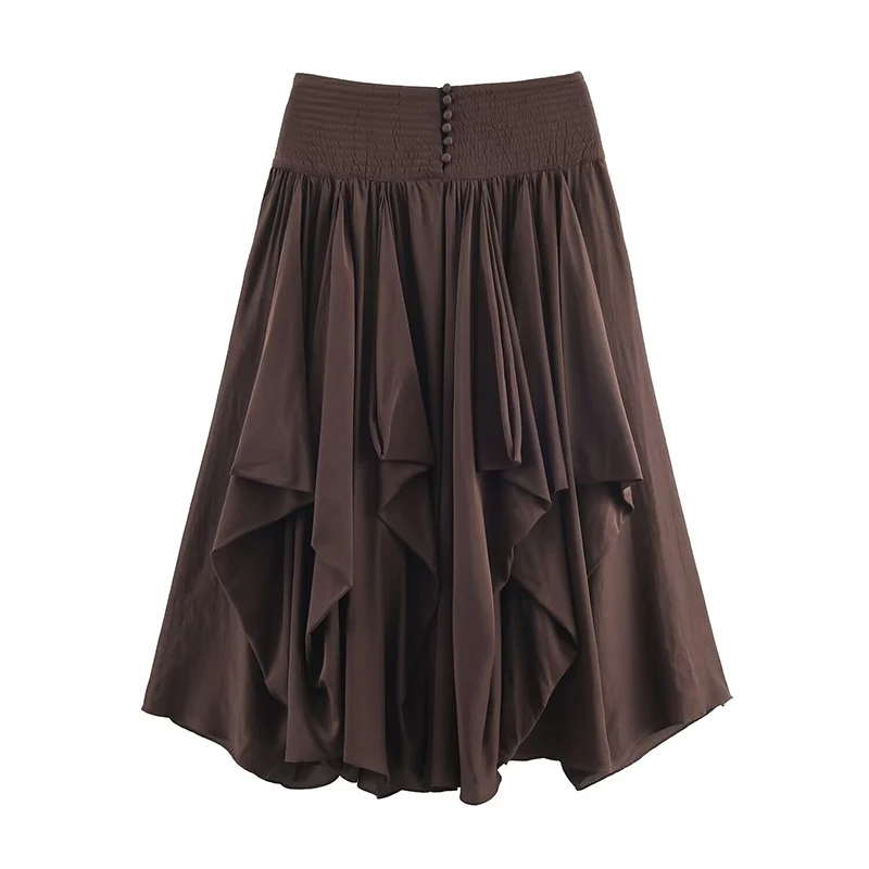 Ruffles Pleated Long Skirts For Women Fashion 2025 New Vintage High Waist Midi Skirt High Street Casual Chic Party Skirts