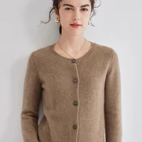 Cashmere cardigan women'sO-neck solid color long-sleeved cashmere coat is slim and versatile knitted sweater. 2