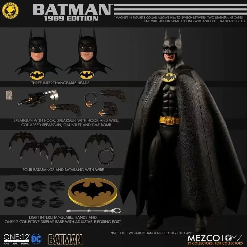 

In Stock Original MEZCO ONE:12 BATMAN 1989 EDITION Keaton BATMAN Golden 1/12 Action Collection Model Toys