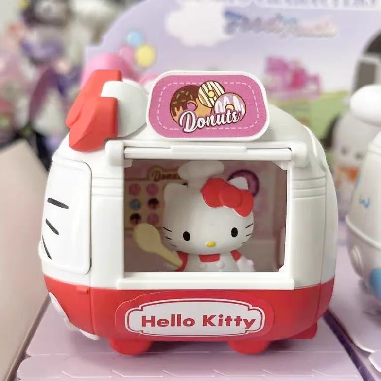 Sanrio Gourmet Food Truck Blind Box Cute Figure Car Toy Ornament Kulomi Pacha Dog Big Eared Dog Hello Kitty Mystery Box Gift Toy