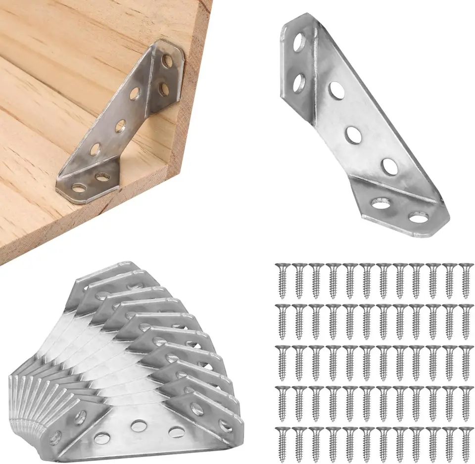 Bigwaves 10pcs Corner Bracket With Screws,Universal Stainless Steel Furniture Corner Connector, Heavy Duty Triangular Support Angle Brackets For Wood Furniture, Cabinets, Tables, And Chairs