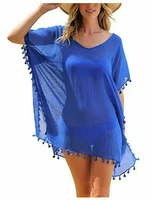 Women Swimsuit Baggy Tunic Tops Bikini Cover-Ups Dress Swim Summer Beach Bathing T-Shirt Women Cotton Blouse Beachwear - Image 2