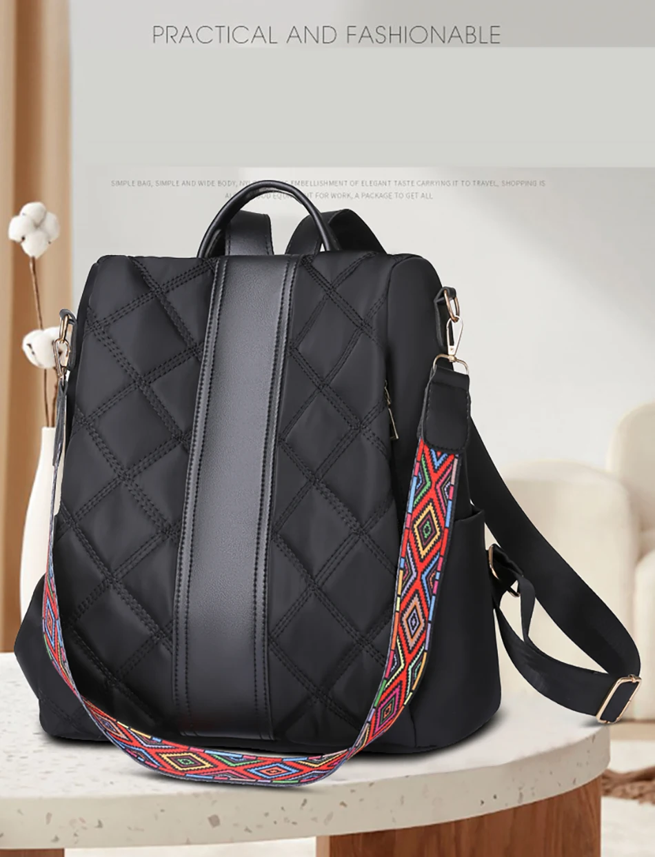 2022 New Women Designer Backpack Rhombus Stitched Oxford Cloth Backpack Chinese Style Colorful Wide Shoulder Strap Shoulder Bags