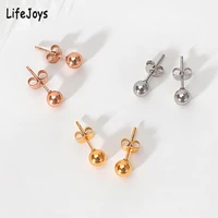 Stainless Steel Round Ball Earrings Rose Gold Silver Color Bead Ear Studs Women Geometric Jewelry Minimalist 3mm 4mm 5mm 6mm 1