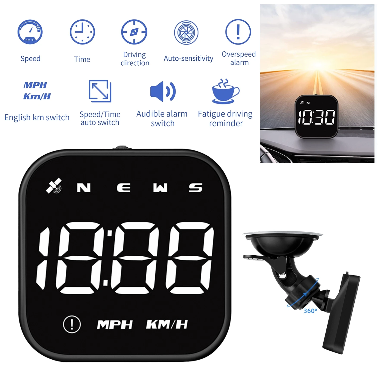  ڵ HUD  GPS ӵ  ÷, MPH  溸, ٱ ӵ ħ HD ÷