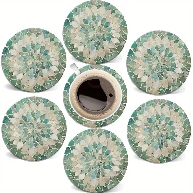 2D Retro Green Leaf Pattern Wooden Cup Mat Anti-Slip Coffee Hot Drink Coaster Home Decor Table Protection Pad 6