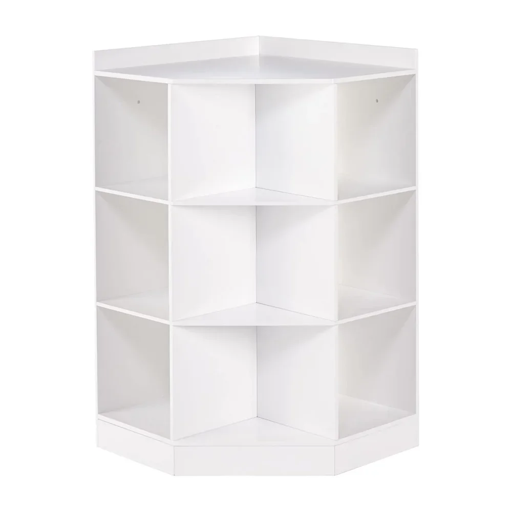 9-Cubby Kids Bookcase with Large Storage Drawers, Children's Corner Cabinet with 6 Cubes and 3 Shelves Wooden Storage Sideboard