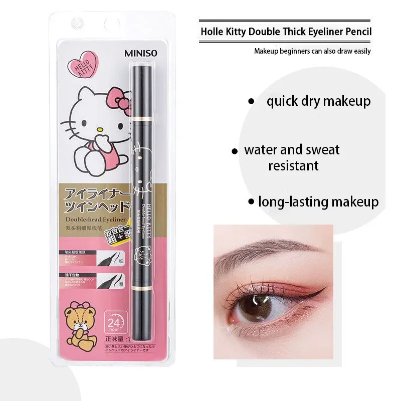 

Подводка для глаз sanrios с милым рисунком Hello Kitty, водостойкая быстросохнущая двухсторонняя жидкая подводка для глаз, ручка для глаз для девуше...