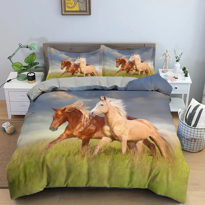 Cavalo conjunto capa de edredão um grupo de cavalos marrons correndo jogo  cama 3d animal cavalo selvagem rainha rei tamanho poliéster colcha capa -  AliExpress