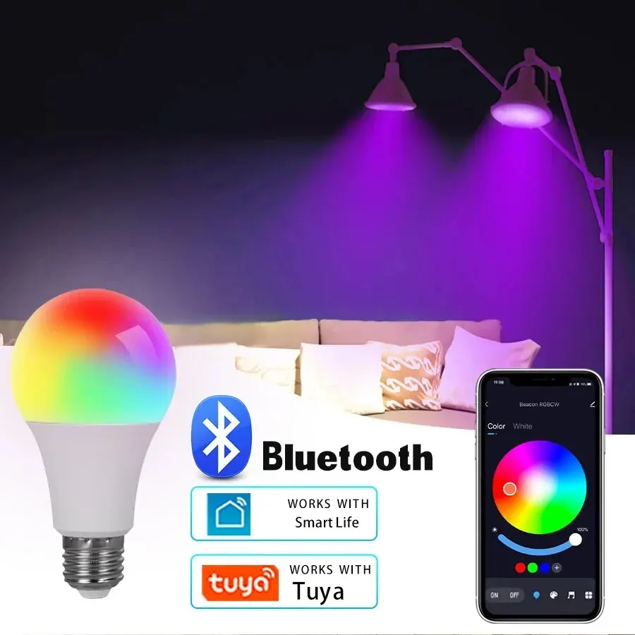 E27 LED Smart Bulb RGB Tuya Lamp Bluetooth APP Control Dimmable 15W Home Bedroom Christmas Party Decor smart bulb