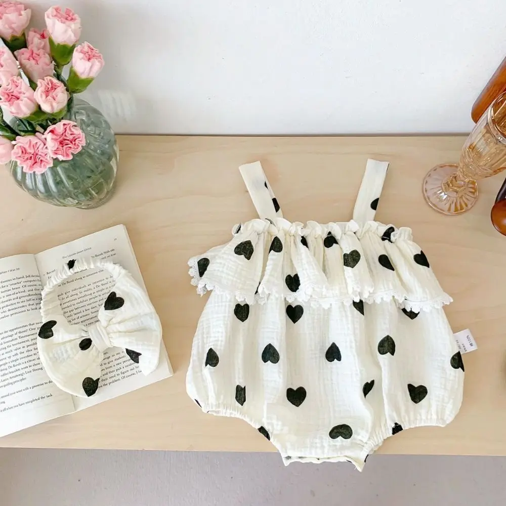 Ruffle Heart Baby Romper Bow Heart Bodysuit Lace Baby Jumpsuit Cotton Infant Romper Baby Shorts Climb Suit Newborn Baby