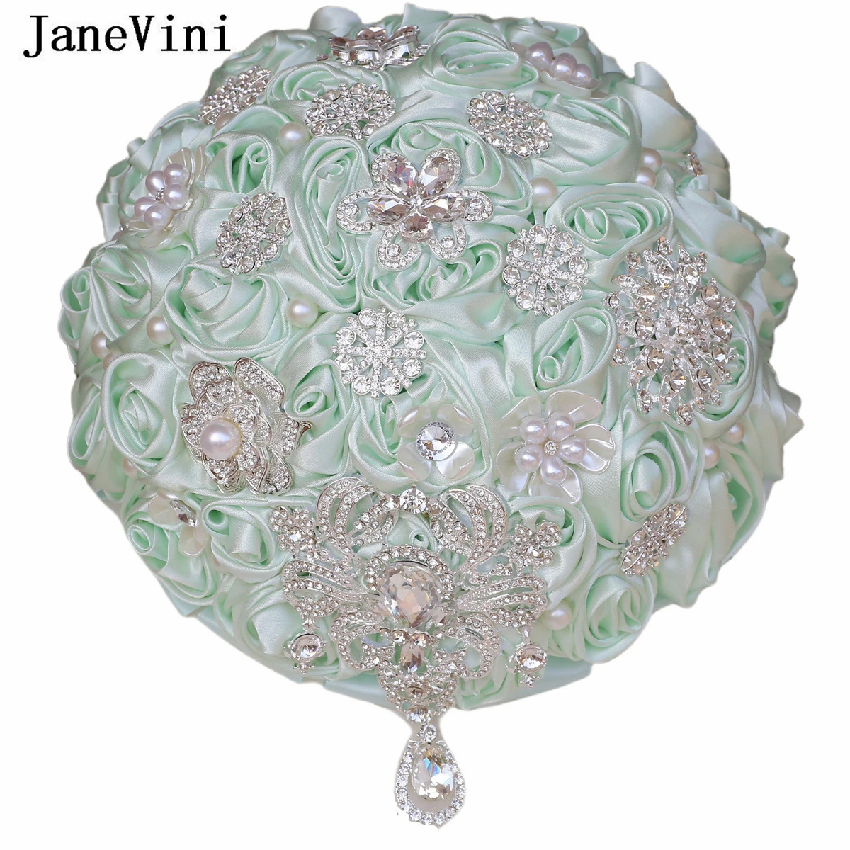 JaneVini Romantic Lavender Purple Flower Holder Bouquet for Wedding Top Rhinestone Crystal Pearls Brooch Bride Bridal Bouquets
