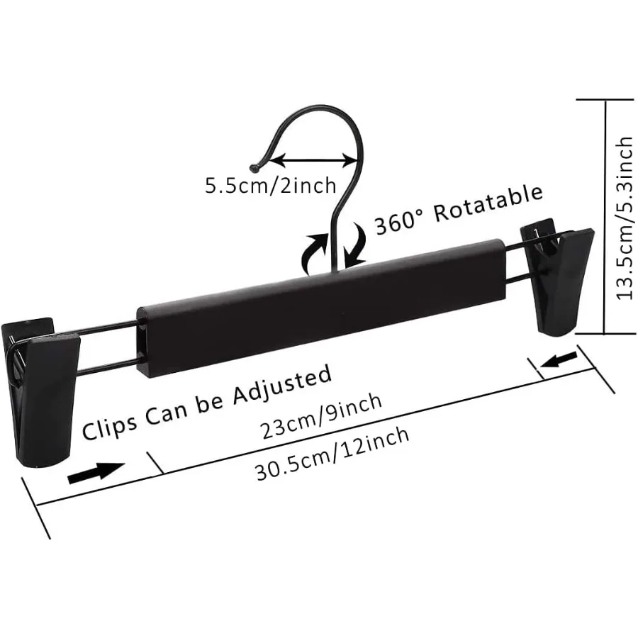 20 Packs Black Plastic Pants Hangers with NonSlip Big Clips and 360 Rotatable Hook for Organizing Skirts and Trousers in Closet