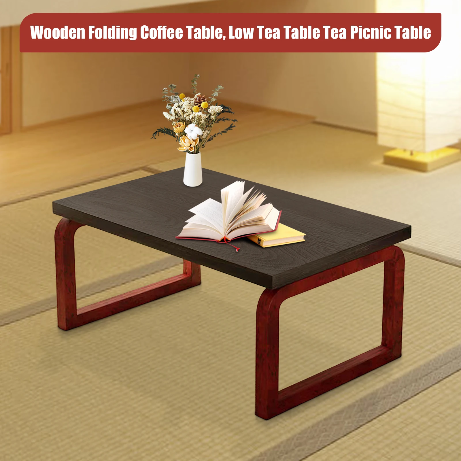 Collapsible Coffee Table Foldable Wood Mid Century Desk Computer Stand Vintage Tea Table for Living Room Furniture Home Decor