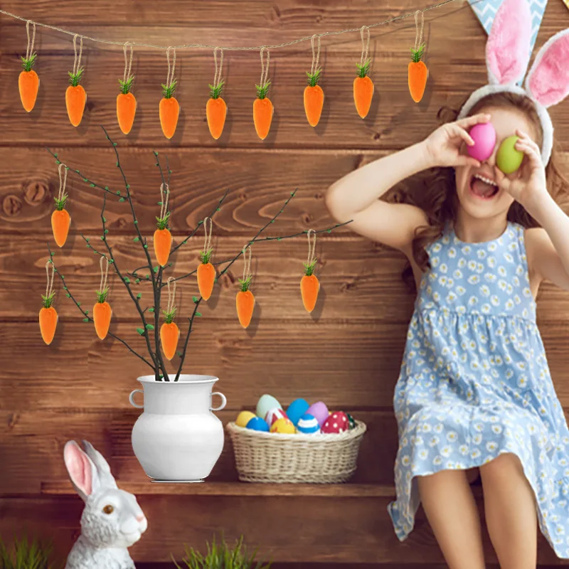 10/20pcs Easter Carrot Hanging Ornament Decoration For Home DIY Foam Carrot Easter Tree Pendants Kids Birthday Party Gift Favors