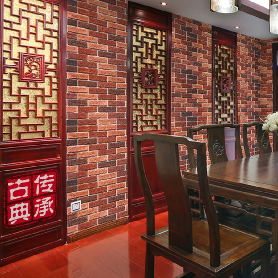 Retro Wallpaper Self-adhesive Waterproof Moisture-proof Red Brick Wall Sticker PVC Thick Dining Room Study Background Wall Paper 3