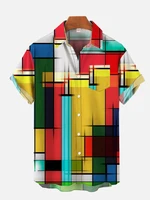 Geometric Art Modern Colorful Abstract Portrait And Football Printing Men’s Short Sleeved Shirts For Men Fashion Hawaiian Shirts