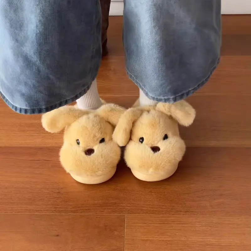Vollständig umwickelter, entzückender Hunde-Plüsch-Slipper für Damen, woofer-volle weiche Fleece-Hausschuhe für Freizeitkleidung zu Hause, kuschelige, flauschige Slides – Detail 7