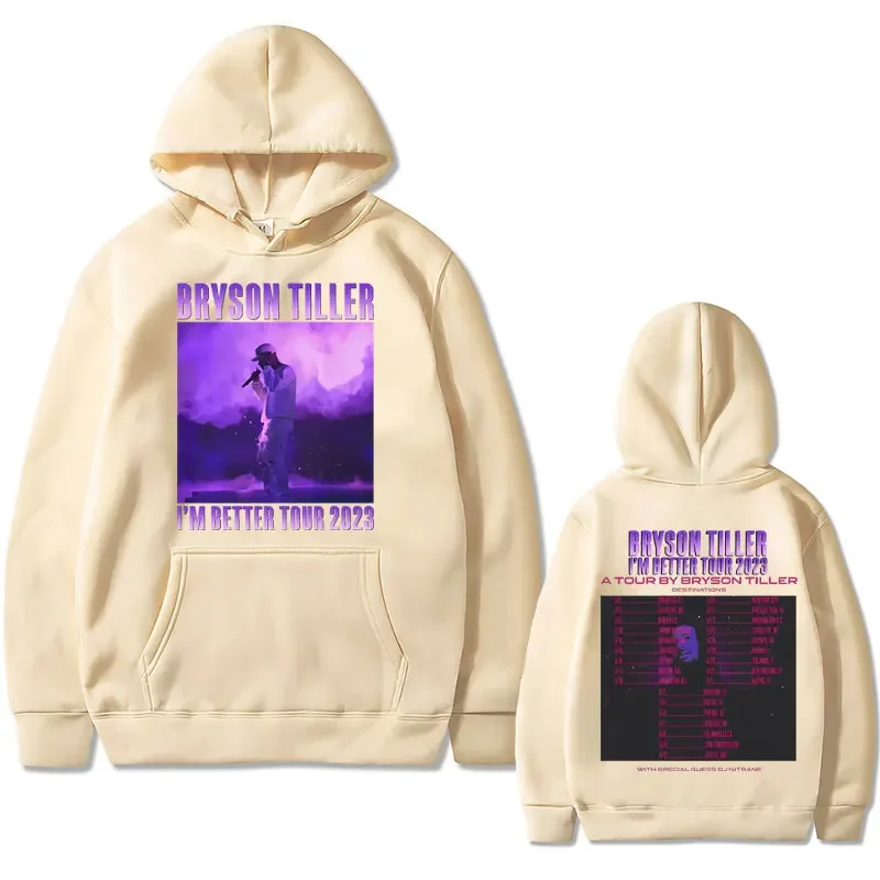 Rapper Bryson Tiller I'm Better Tour 2023 Graphic Print Hoodie Male Fashion Hoodies Men Women Hip Hop Loose Oversized Sweatshirt