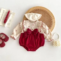 Christmas Party Clothes Baby Girl Clothes 0-2Yrs Red Bow Cotton Newborn Baby Girl Cherry Print Romper Fashion Infant Clothing
