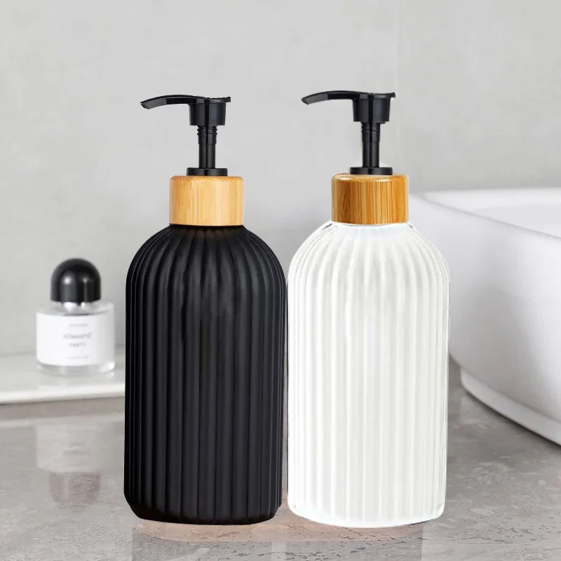 500ml Strip Soap Dispenser With Bamboo Pump Refillable Bottle Shampoo Conditioner Lotion Body Wash Empty Container For Bathroom soap dispenser