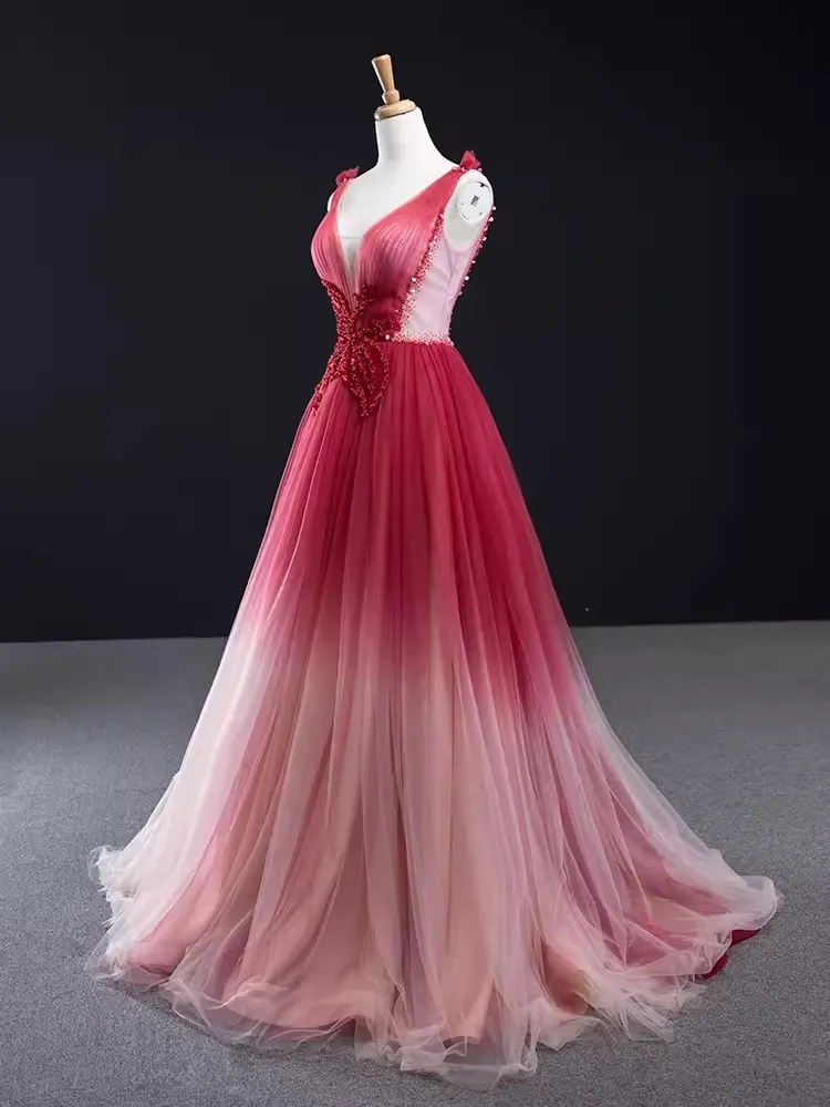 

Женское длинное вечернее платье, роскошное платье в оригинальном стиле с V-образным вырезом, бусинами и шнуровкой, в восточном стиле, 2024