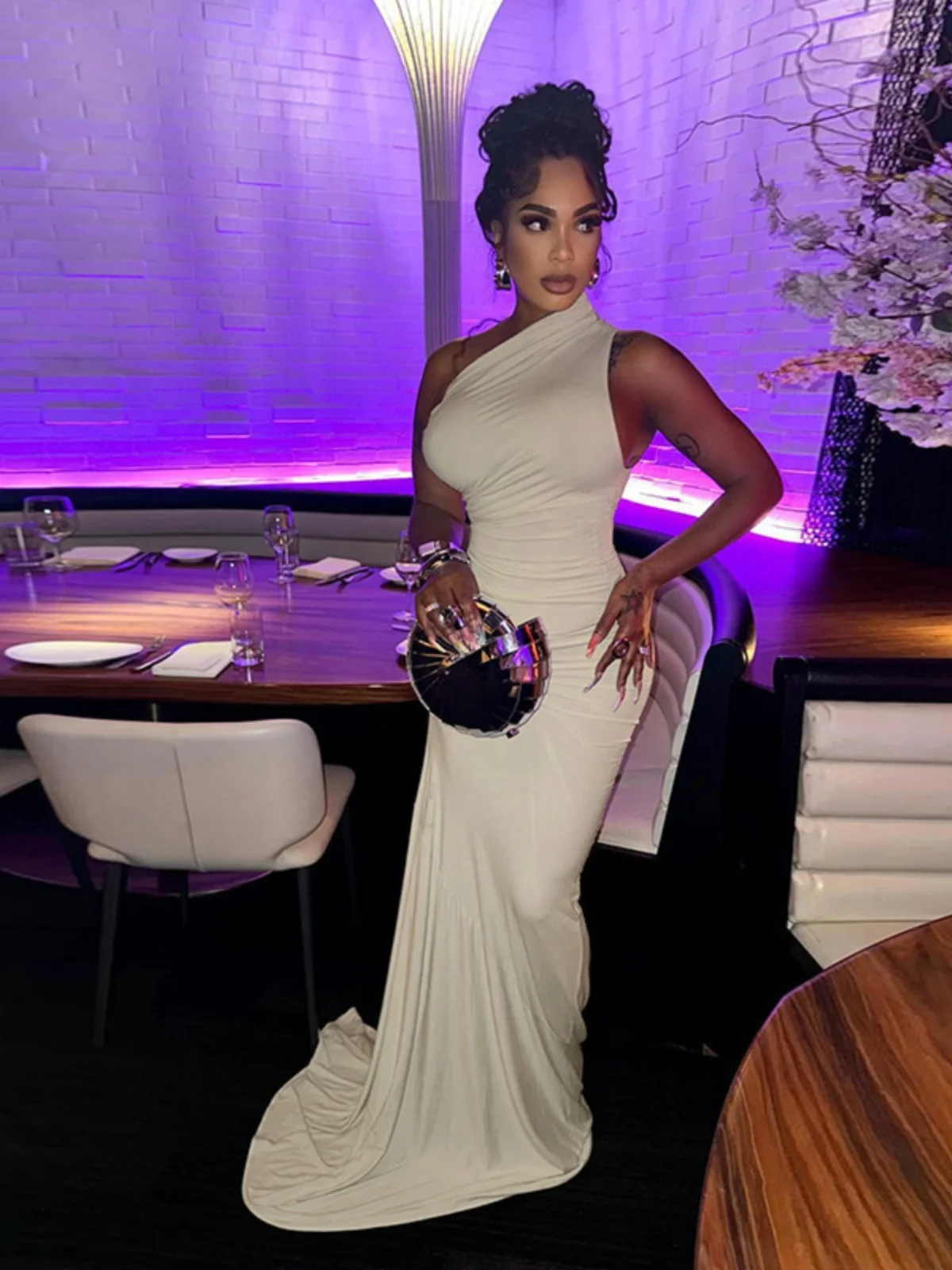 Slimming Temperament Dr Women's High Waist Long Svel Pure Color Slim Fit Dr Ele Lady Sle Autumn Winter Dr