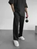 New men's casual pants, stylish and comfortable elastic waist drawstring single-line pleated solid color pocket mops pants 4
