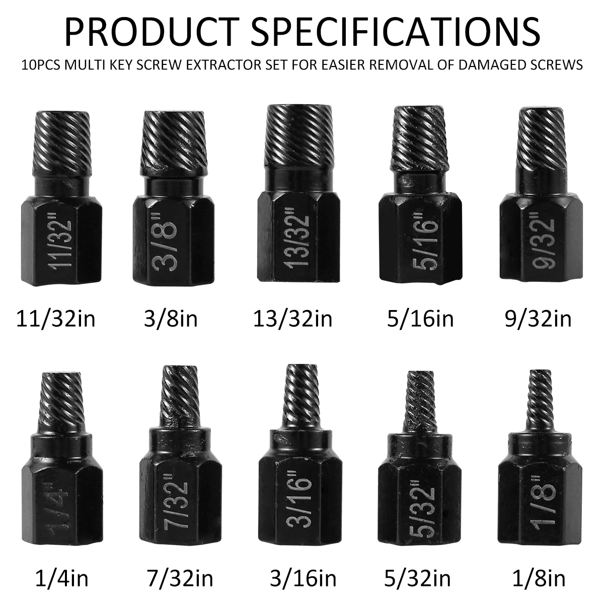 10Pcs 나사 추출기 키트 합금강 손상된 나사 제거제 세트 금속 쉬운 아웃 드릴 비트 볼트 스터드 멀티 스플라인 나사 추출기