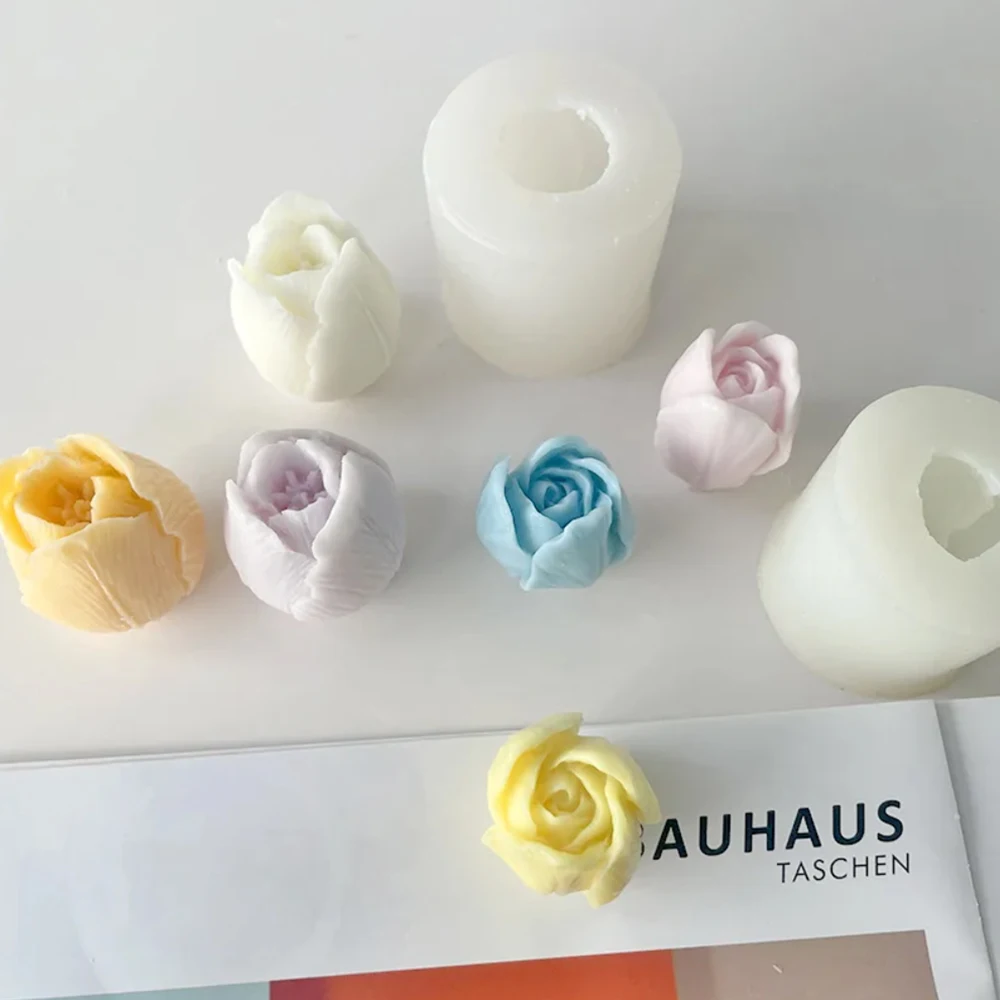 3D Flower Candle Mold Handmade DIY Tulip Rose Flower Silicone Mold Candle Making Cake Decoration Baking Molds Handcrafts Tools aromatherapy candle mold cake mold silicone mold silicone candle molds beeswax mold