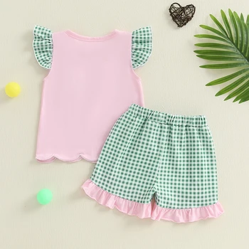 Cute Baby Girl Floral Print Ruffle Sleeve T-shirt and Shorts Set Summer Outfit with Elastic Waistband 2 Piece Toddler Clothes 1