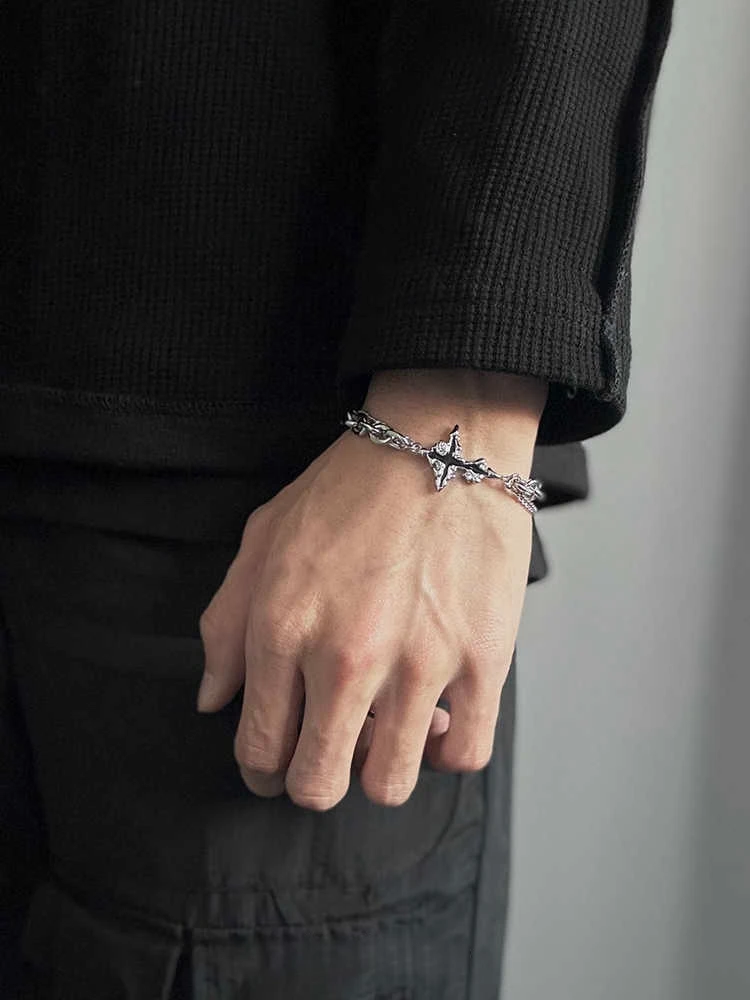 Retro Flame Cross Bracelet For Men Woman Hip Hop Titanium Steel Splice Chain Charm Unisex Jewelry Cool Kpop Luxury Accessories