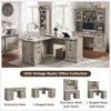 60" L Shaped Executive Desk with Hutch and Drawers,  Home Office Desk with Charging Station, File Cabinet Storage, 2